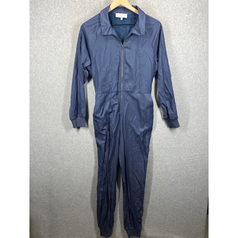 L'Academie Jumpsuit Women S Blue Zip Front Long Sleeve Utility Boilersuit EUC